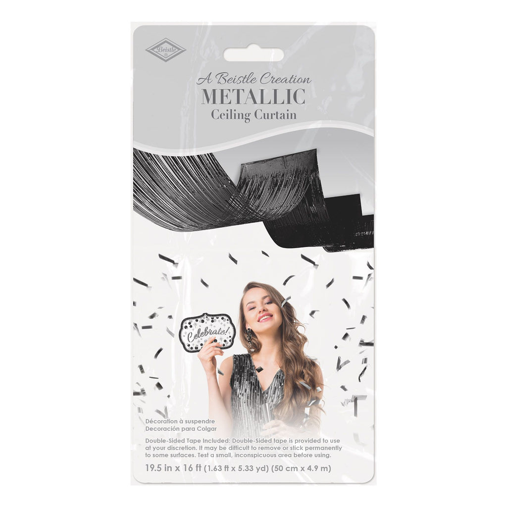 Buy 1-Ply Metallic Fringe Ceiling Curtain- Black for only $7.99 by Beistle