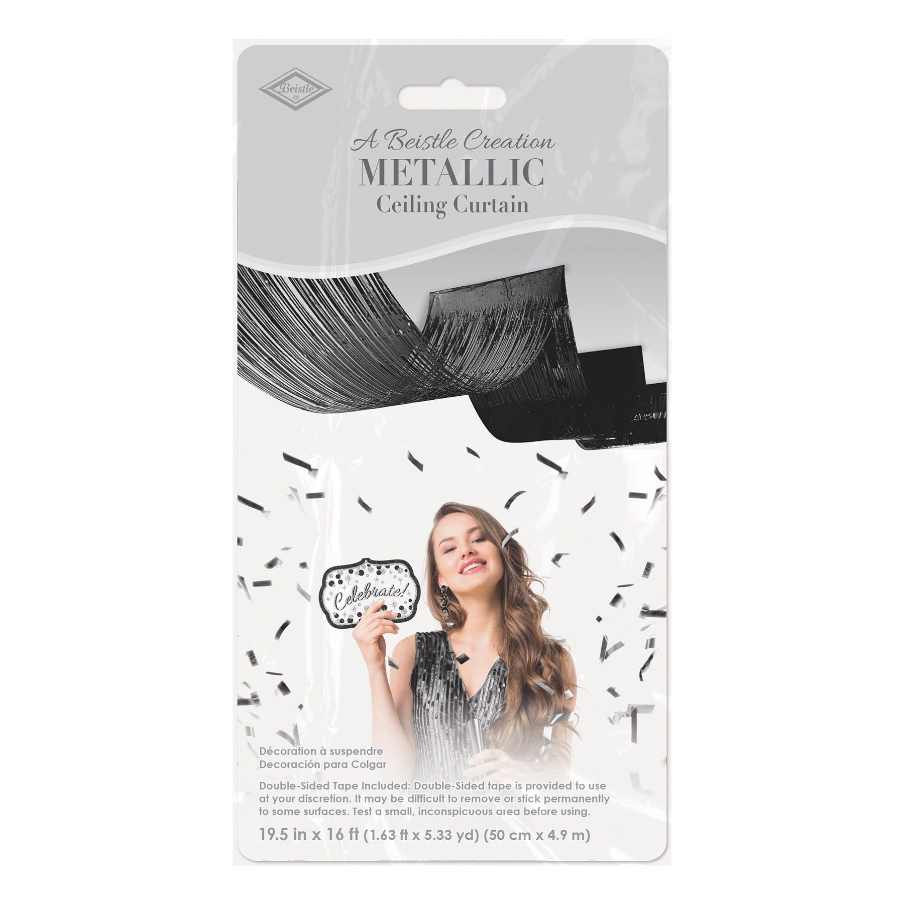 Buy 1-Ply Metallic Fringe Ceiling Curtain- Black for only $7.99 by Beistle