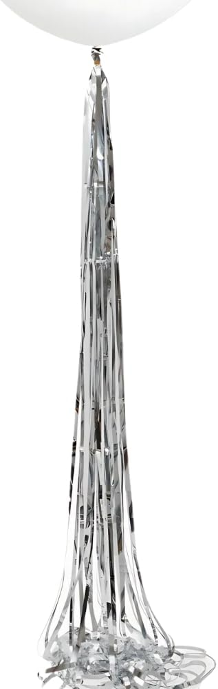 Silver Foil Tassel Balloon Tail  6 ft