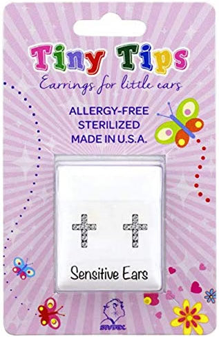 Studex Tiny Tips Cross Crystal Studs - Apr Crystal - Stainless Steel