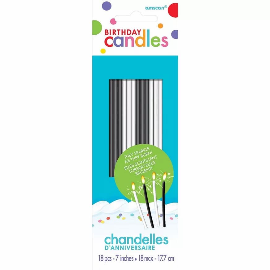 Buy 7" Sparkling Birthday Candles - Black and White 18 per pack for only $4.75 by Amscan