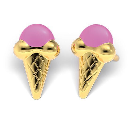 Studex Tiny Tips Stud Earrings Pink Ice Cream Cone for Little Ears