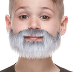 Short Boxed Fake Mustache & Beard for Kids Gray & White