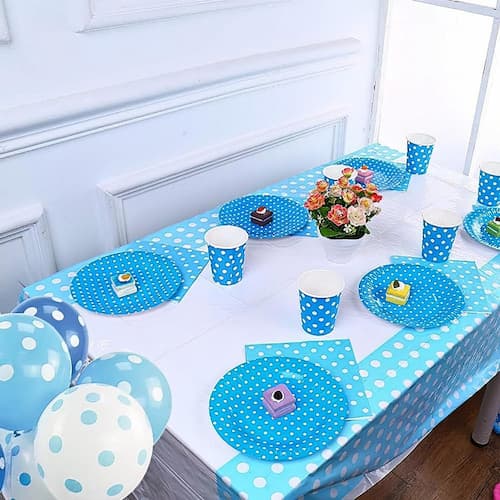 Buy Powder Blue Dots Rectangular Plastic Table Cover 54" x 108" for only $4.31 byUnique