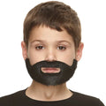 Short Boxed Fake Mustache & Beard for Kids Black Lustrous