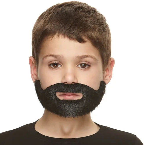 Short Boxed Fake Mustache & Beard for Kids Black Lustrous