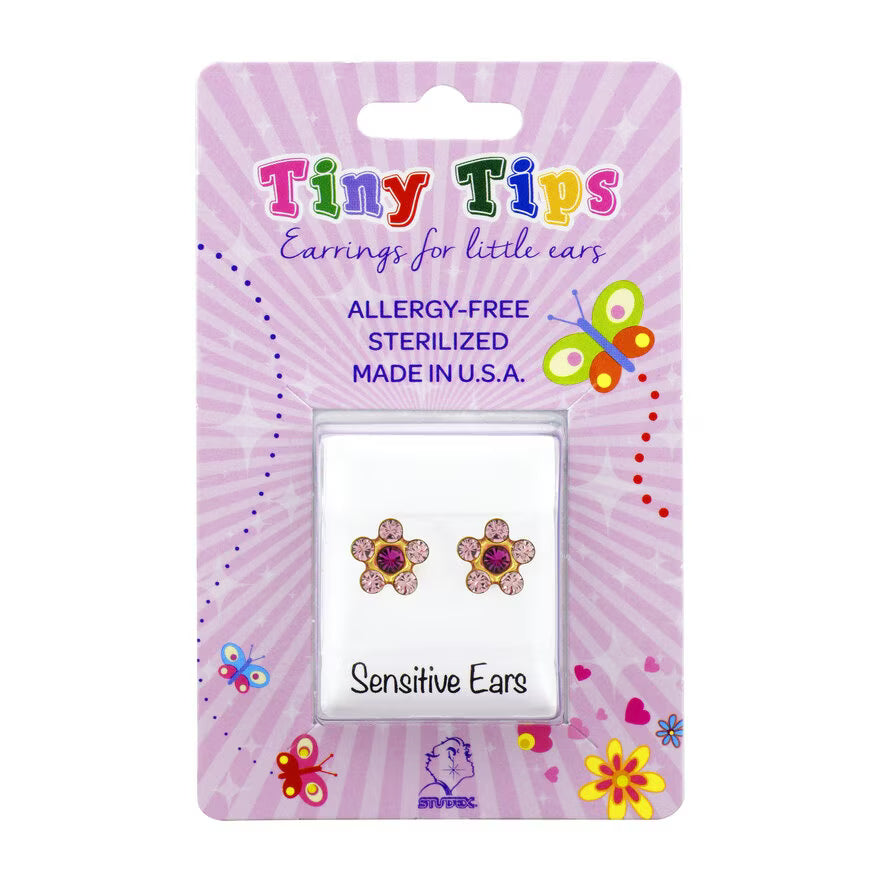 Studex Tiny Tips Gold Plated Daisy Light Rose Fuchsia Stud Earrings