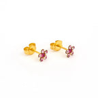 Studex Tiny Tips Gold Plated Daisy Light Rose Fuchsia Stud Earrings