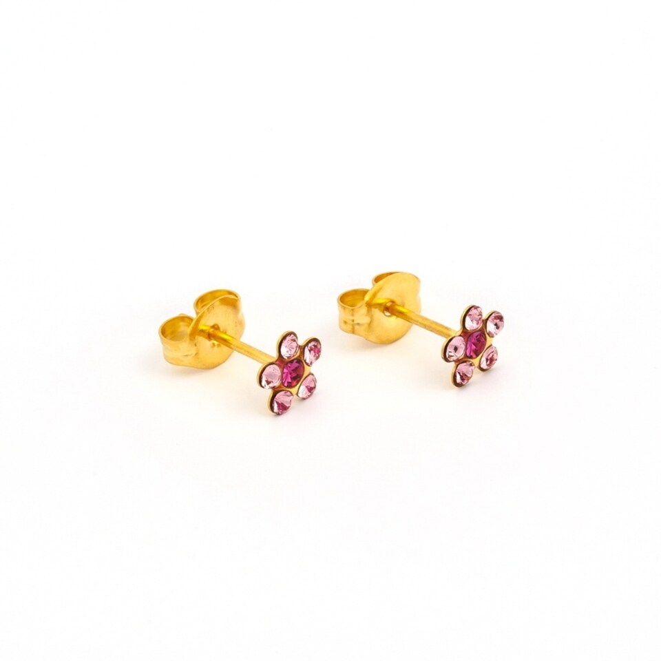 Studex Tiny Tips Gold Plated Daisy Light Rose Fuchsia Stud Earrings