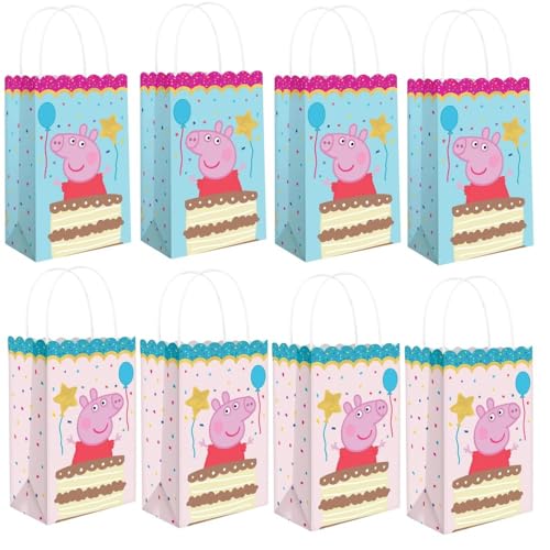 Buy Amscan Charming Pink & Blue Peppa Tea Party Printed Kraft Bags - 8" x 5" (Pack of 8) for only $19.99 by Amscan