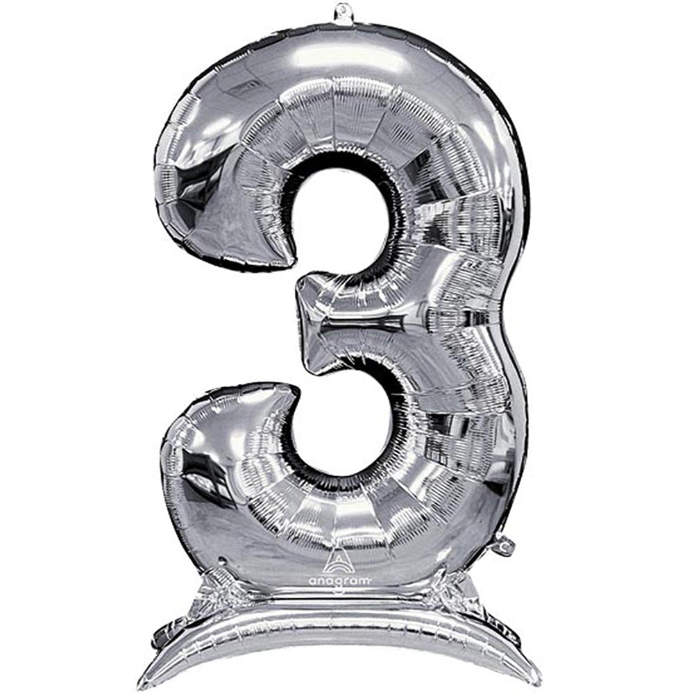 Buy Anagram 53" Standup Number 3 Silver Airloonz Foil Balloon for only $24.99 by Anagram