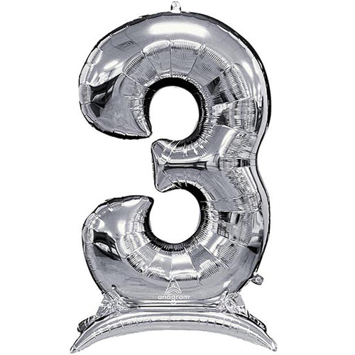 Buy Anagram 53" Standup Number 3 Silver Airloonz Foil Balloon for only $24.99 by Anagram