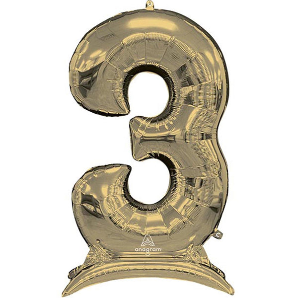 Buy Anagram 53" Standup Number 3 White Gold Airloonz Foil Balloon for only $24.99 by Anagram