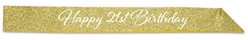 Buy Beistle Glittered Happy 21st Birthday Sash Party Favors Supplies Costume Accessories, 32.5" x 3.5", Gold/White for only $10.98 by[product_brand]