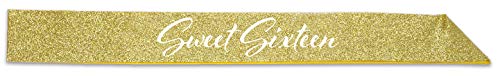 Buy Beistle Glittered Sweet Sixteen Happy Birthday Sash Party Favors Supplies Costume Accessories, 32.5" x 3.5", Gold/White for only $4.99 by[product_brand]