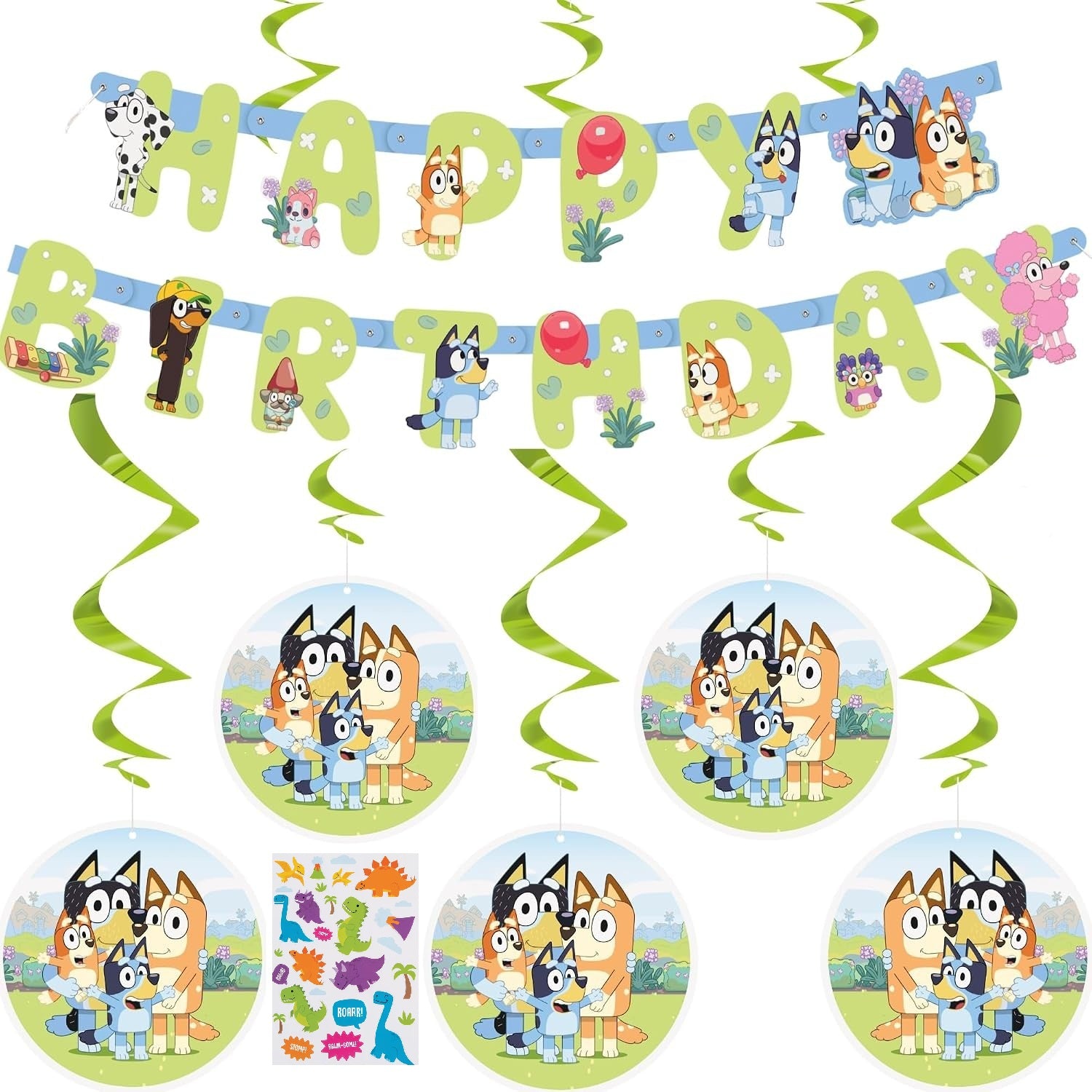 Buy Birthday Bluey Decorations Set -Bundel Kit of 1 Banner ,6 Hanging Swirls for only $14.99 by Unique