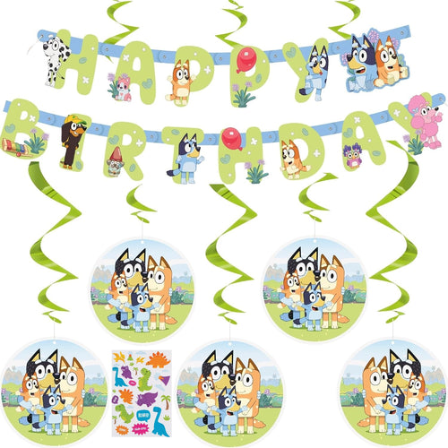 Buy Birthday Bluey Decorations Set -Bundel Kit of 1 Banner ,6 Hanging Swirls for only $14.99 by Unique