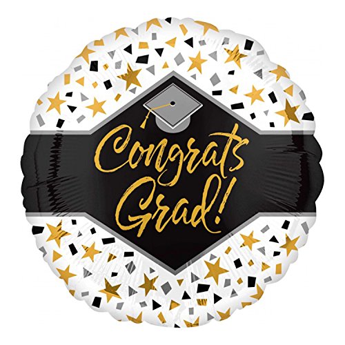 Buy Congrats Grad Stars Confetti Graduation 18" Foil Balloon, Black Silver Gold for only $1.99 by[product_brand]