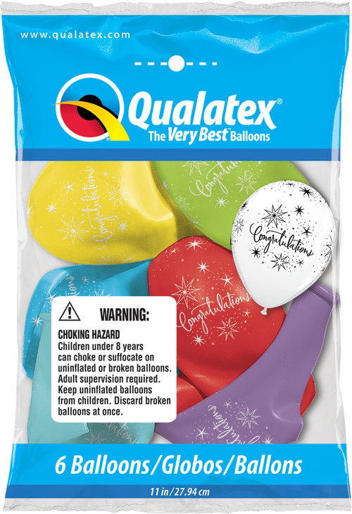 Buy Congratulations Elegant Assorted Colors 11" Latex Balloons 6ct for only $4.99 by Qualatex Balloons