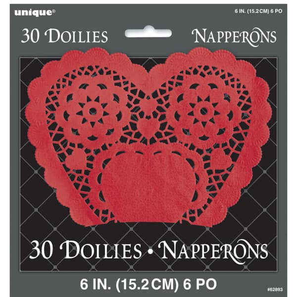 Buy Heart Shaped 6" Red Paper Doilies (30 count) for only $4.19 by Unique