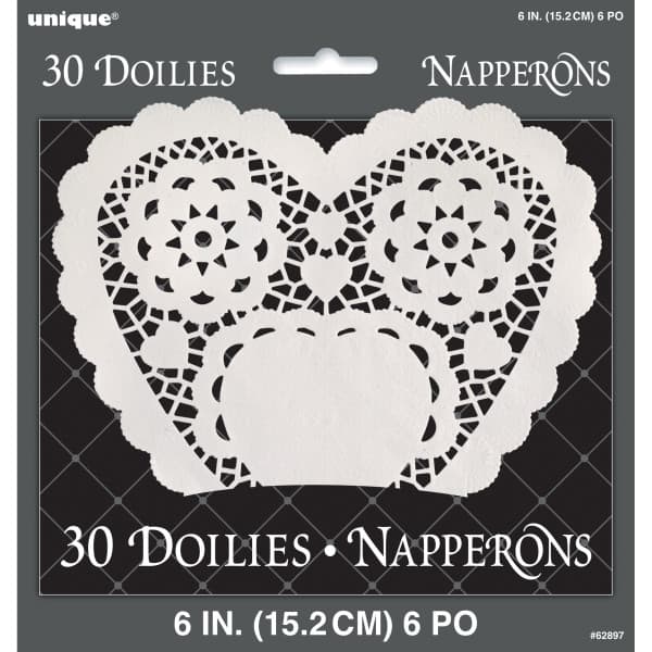 Buy Heart Shaped 6" White Paper Doilies (30 count) for only $4.19 by Unique
