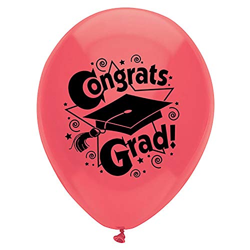 Buy  PartyMate Congrats Grad Printed 12-Inch Latex Balloons, 8-Count, Watermelon Red for only $2.84 byPartyMate