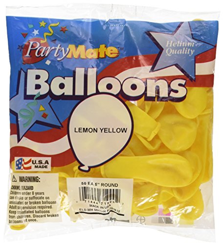 Buy PartyMate Made in The USA Royal Rich Color 5-Inch Latex Balloons, 50-Count, Lemon Yellow for only $10.99 by PartyMate