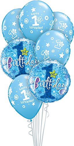 Buy Qualatex Box 7-Piece Balloon Bouquet, 1St Birthday Circles Stars-Boy for only $9.99 by PartyMate