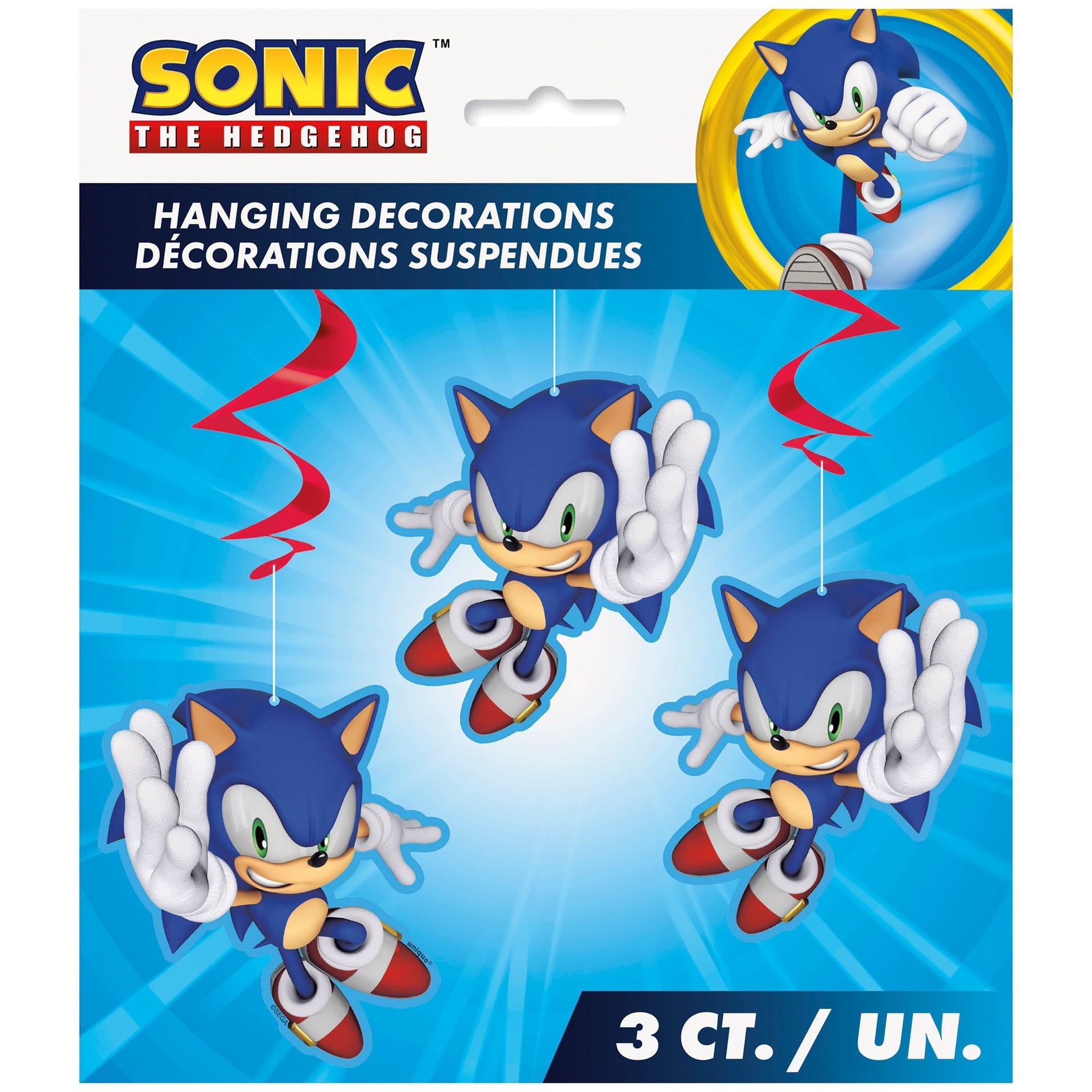 Buy Sonic the Hedgehog Hanging Swirl Decorations  3ct for only $4.09 by Unique
