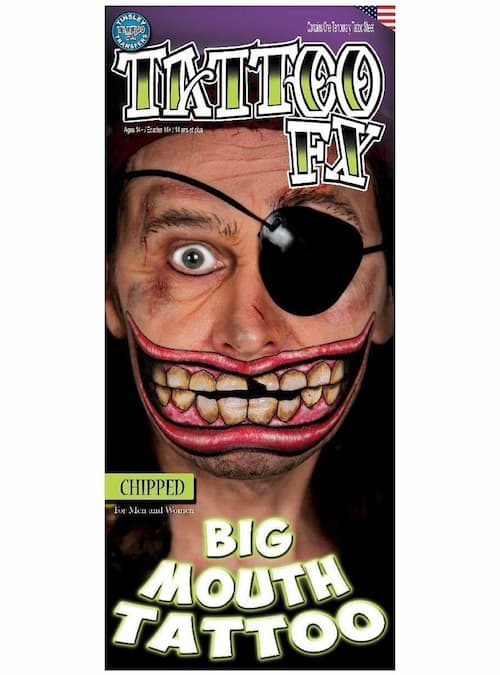 Tinsley Transfers Chipped Big Mouth Halloween Costume Makeup Tattoo FX