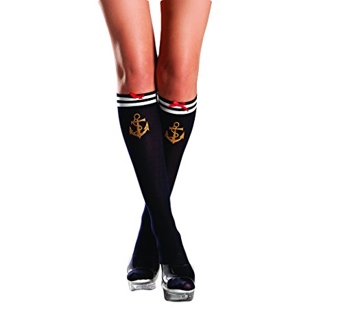 Buy Women's Sailor Knee Highs Stockings Socks Gold Anchor Satin Bow Navy for only $8.99 byRubies